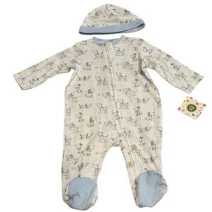 Little Me One-Piece Footie with Light Blue Trim & Hat dog print